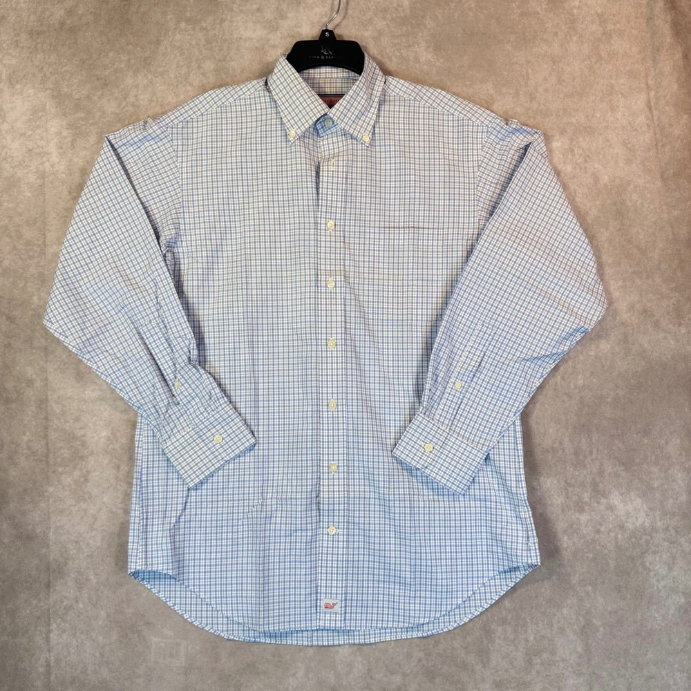 Vineyard Vines Murray Shirt Mens M Blue White Tattersall Button Down Long Sleeve